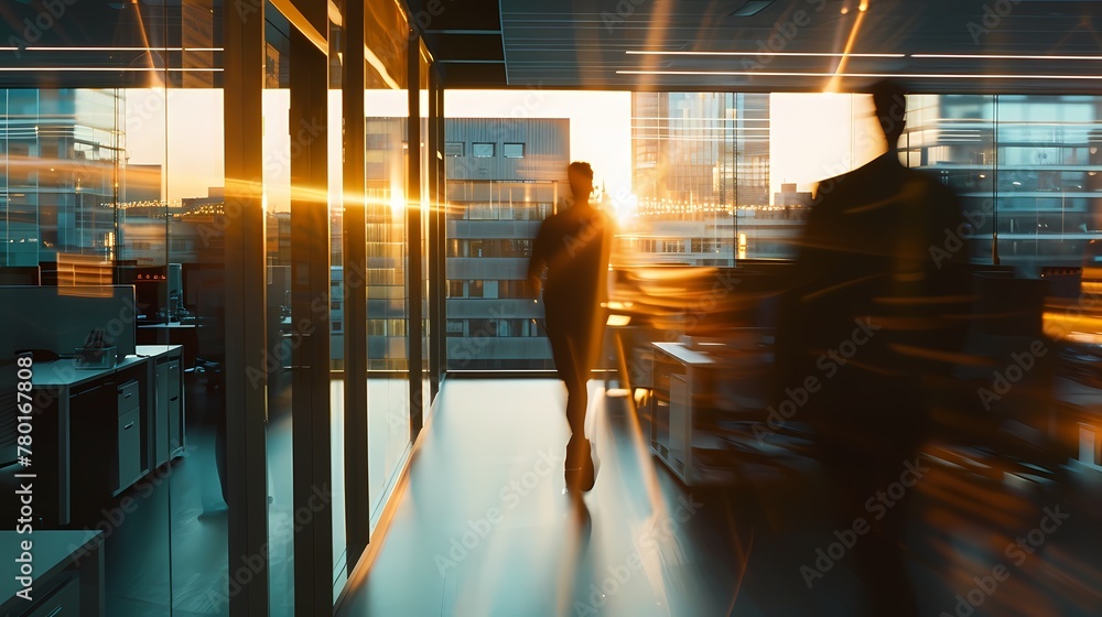 Fototapeta premium Blurred office wit bokeh effect background business center building wallpaper, background 