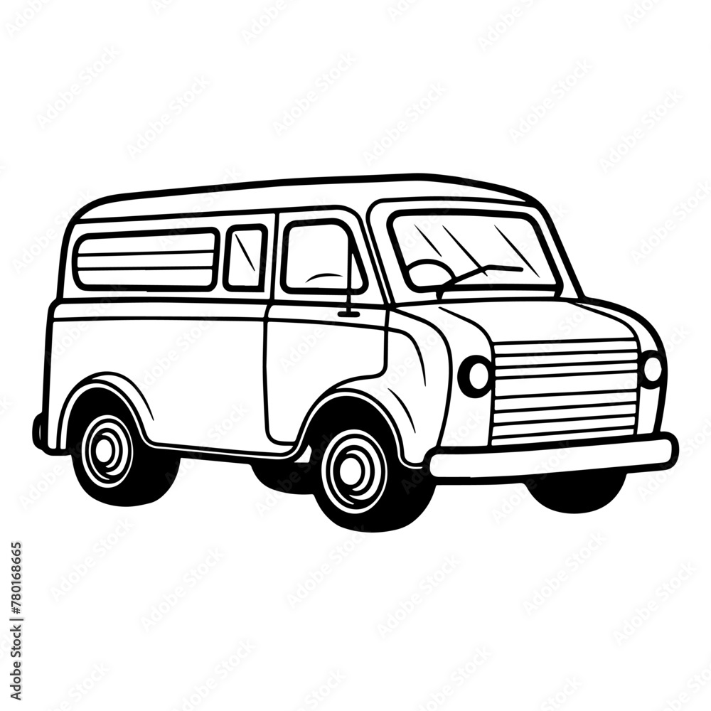 Minimalist outline icon of a delivery car for transportation designs.