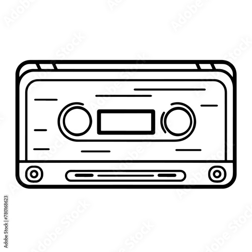 Retro outline icon of a cassette for nostalgic designs.