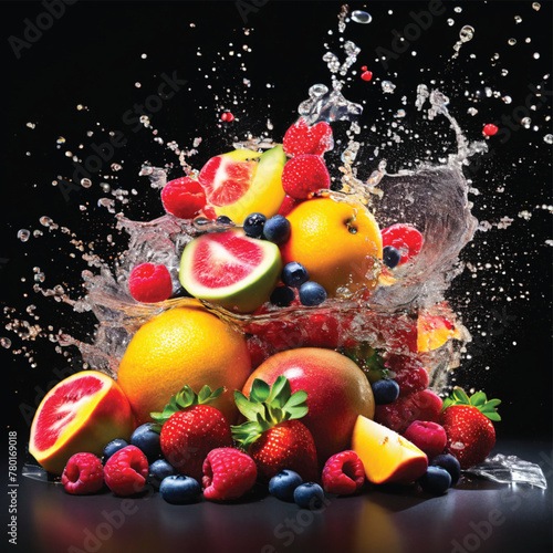 Mixed fruits burst with bright lighting