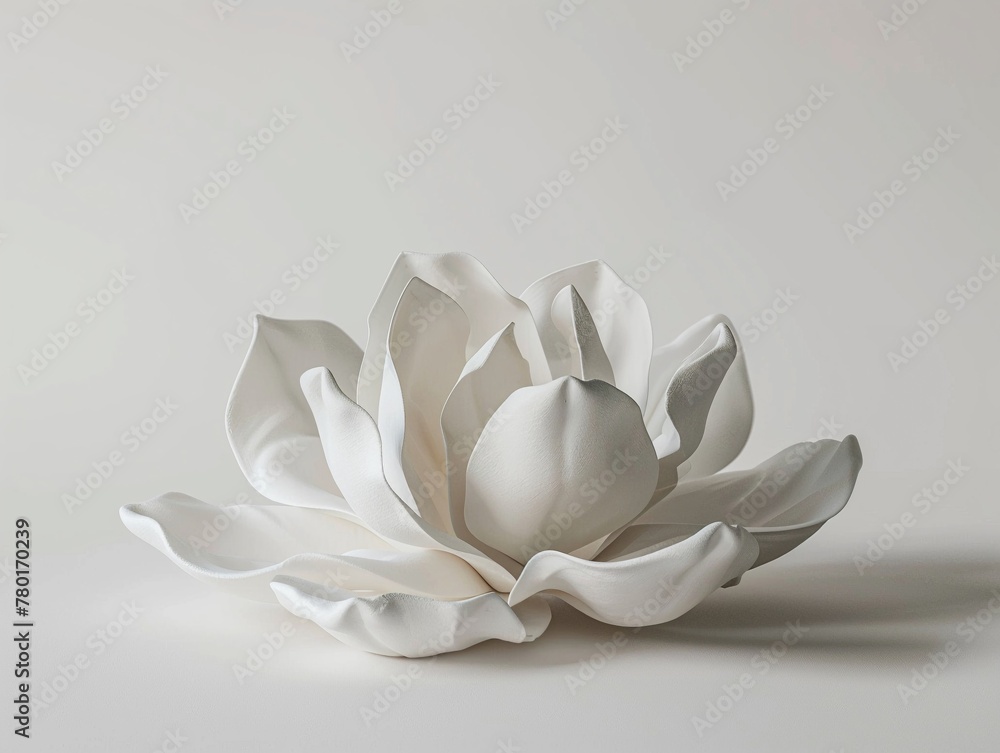 A 3D model of a flower, its petals unfolding against a plain white background, symbolizing growth and beauty in simplicity, 