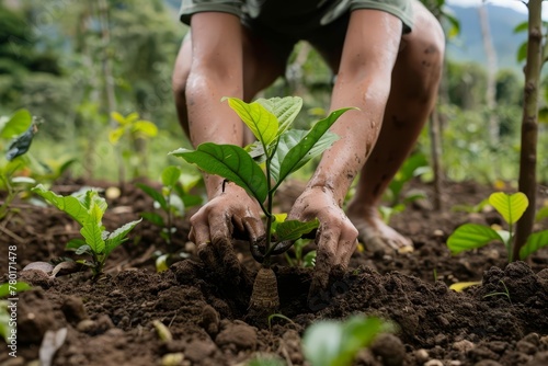 Person Holding Plant in Dirt, Planting Trees for Green and Sustainable Future