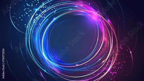 Abstract blue background with interweaving of colored dots and lines, Wave of dots and weave lines.