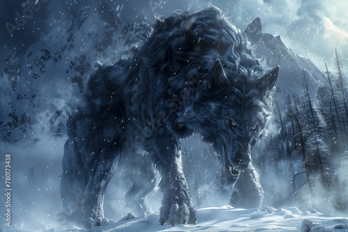 Fenrir the wolf, monstrous giant hungry animal, son of Loki in Viking mythology photo