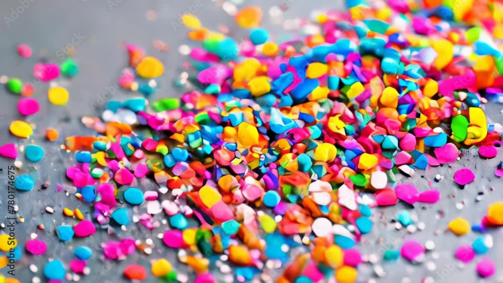 Scattered across the frame, a multitude of candies in vivid shades of pink, blue, yellow, orange, and purple create a vibrant mosaic. Scattered across the frame, a multitude of candies in vivid shades of pink, blue, yellow, orange, and purple create a vibrant mosaic.