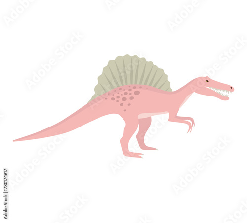 Vector flat hand drawn pink spinosaurus dinosaur isolated on white background