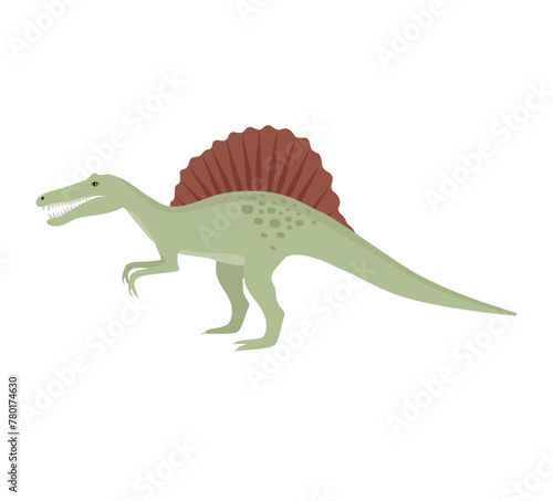 Vector flat hand drawn spinosaurus dinosaur isolated on white background