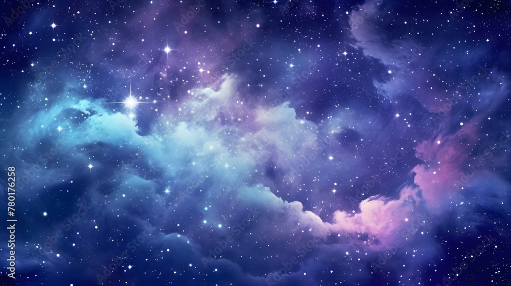Naklejka premium Digital blue and purple nebula starry abstract graphic poster web page PPT background