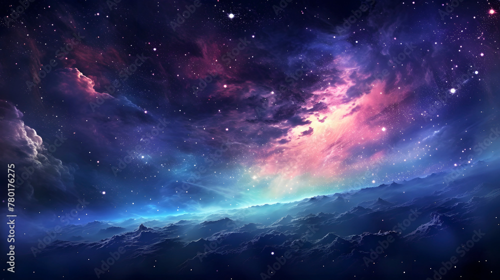 Fototapeta premium Digital blue and purple nebula starry abstract graphic poster web page PPT background