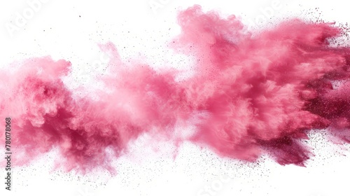 Abstract pink powder explosion on white background.