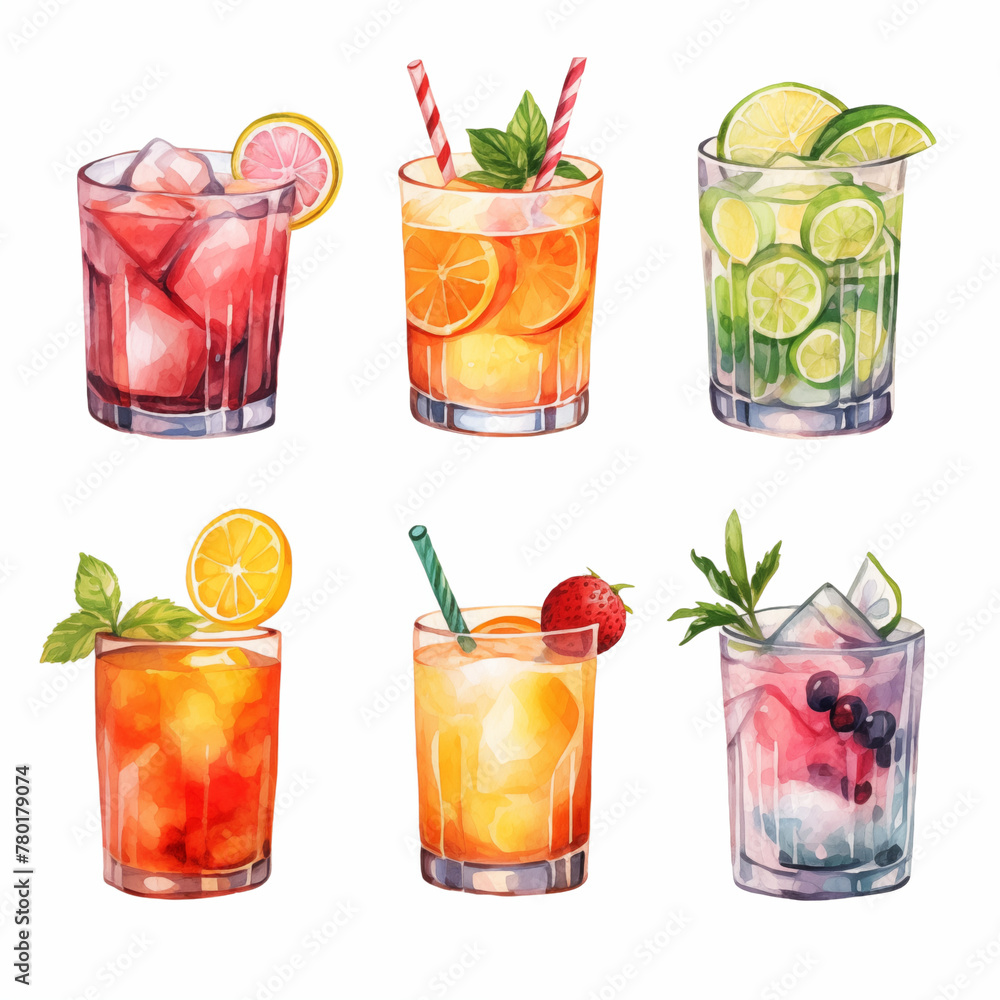 Seamless pattern of drinks sketches ink watercolor Seamless pattern of drinks sketches ink watercolor