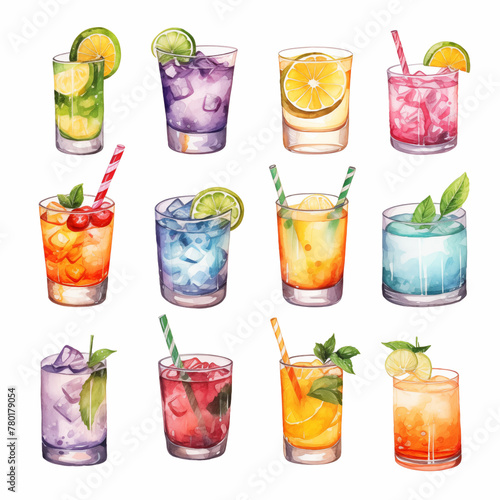 Seamless pattern of drinks sketches ink watercolor