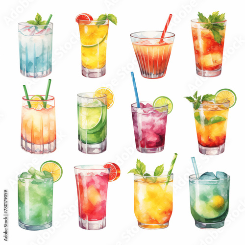 Seamless pattern of drinks sketches ink watercolor