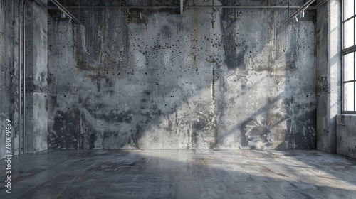 A backdrop of loft-style  rough cement concrete wall  transforming room interiors into a perfect scene for highlighting display products