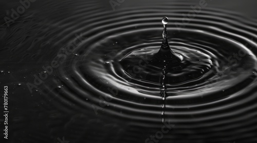 Panorama Water ripples from a drop of water in the dark. water drop dark tone. Abstract black circle water drop ripple.