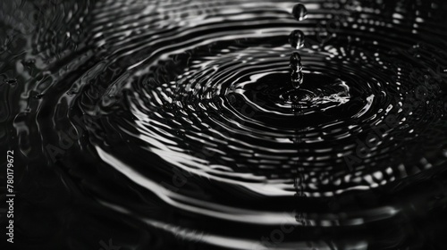 Panorama Water ripples from a drop of water in the dark. water drop dark tone. Abstract black circle water drop ripple.
