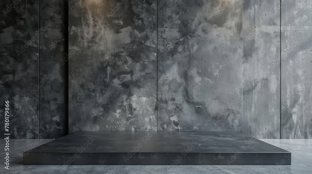 Elegant display space featuring a gray cement wall, designed for room interiors that require a chic, abstract background for product exhibition Elegant display space featuring a gray cement wall, designed for room interiors that require a chic, abstract background for product exhibition