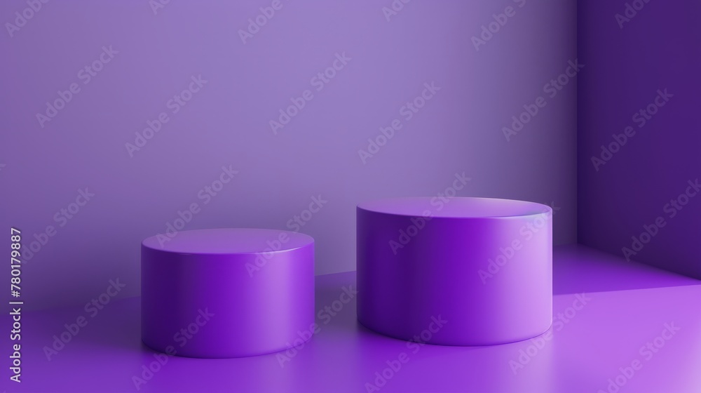 rendering purple colour minimal concept double cylinder pedestal or podium for product showcase display on empty background rendering purple colour minimal concept double cylinder pedestal or podium for product showcase display on empty background