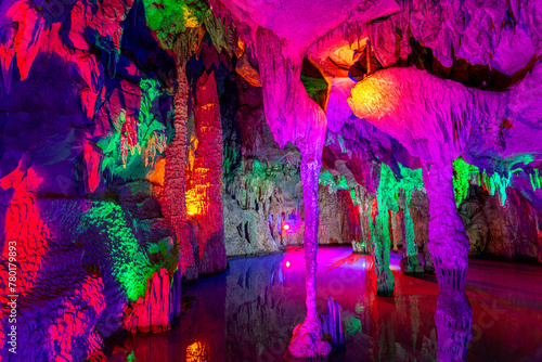 Underground lake in Silver Caves in Guilin, China.