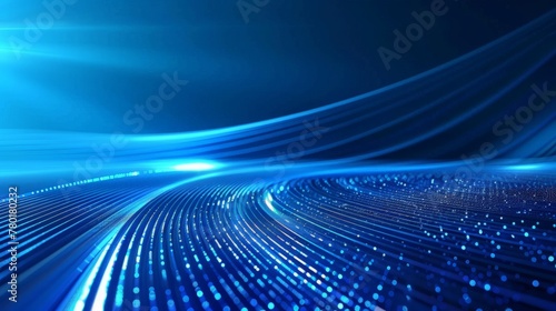 Technology futuristic background striped lines with light effect on blue background. Space for text.