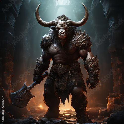 Trapped in a labyrinth minotaur미궁속에 갇혀있는 미노타우로스Generative AI