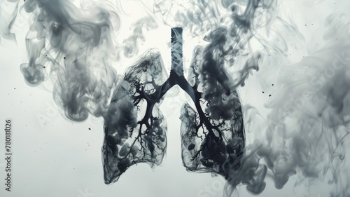 Monochrome lungs with abstract smoke design - Detailed image of lungs in monochrome tones with abstract smoke blends, a metaphor for smoking effects photo