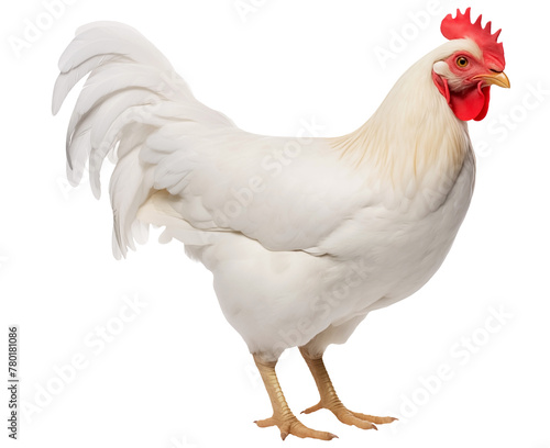 close up side view White chicken PNG isolated on white and transparent background - animal bundle chicken banner Poultry advertising concept photo