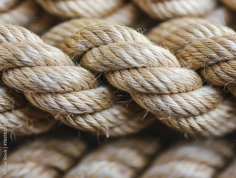 Detailed view of an old rope's fibers, highlighting the strength and wear of materials over time. Detailed view of an old rope's fibers, highlighting the strength and wear of materials over time.