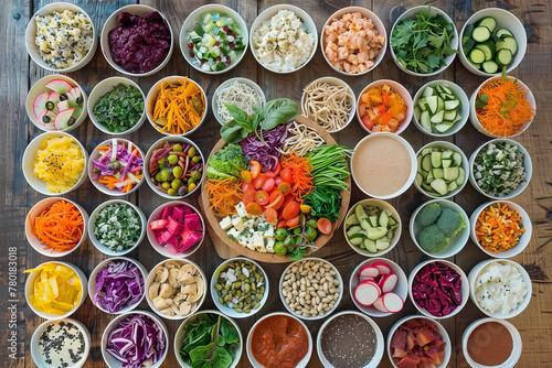 Colorful Diversity on a Wooden Table: Variety of Healthy Food Bowls - Offering a Range of Nutritious Meals for a Wholesome Dining Experience