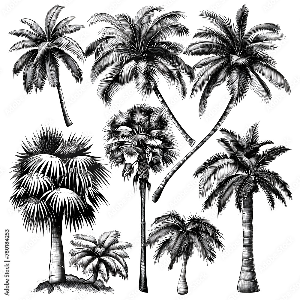 Fototapeta premium palm trees silhouettes on white