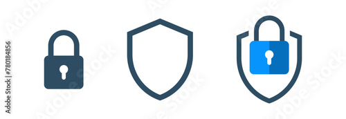Shield icon or security shield protection icon with lock symbol  privacy icon , secure private security icons - padlock icon button - Keyhole icon, Door key hole button