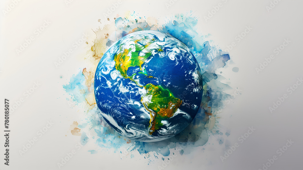 Fototapeta premium 3D watercolor illustration of the Earth, white background
