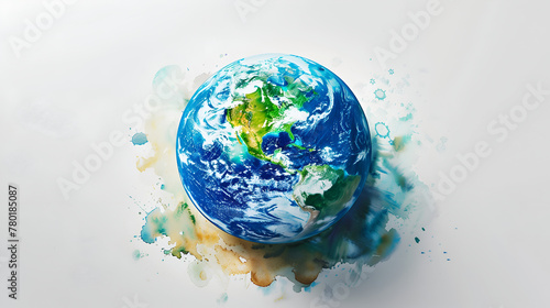 3D watercolor illustration of the Earth  white background