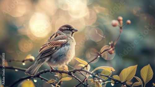 A little bird on a tree branch, A beautiful life in natural, Generative AI