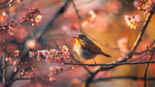 A little bird on a tree branch, A beautiful life in natural, Generative AI