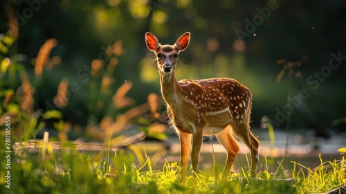A deer in the forest, A beautiful wildlife in natural, Generative AI