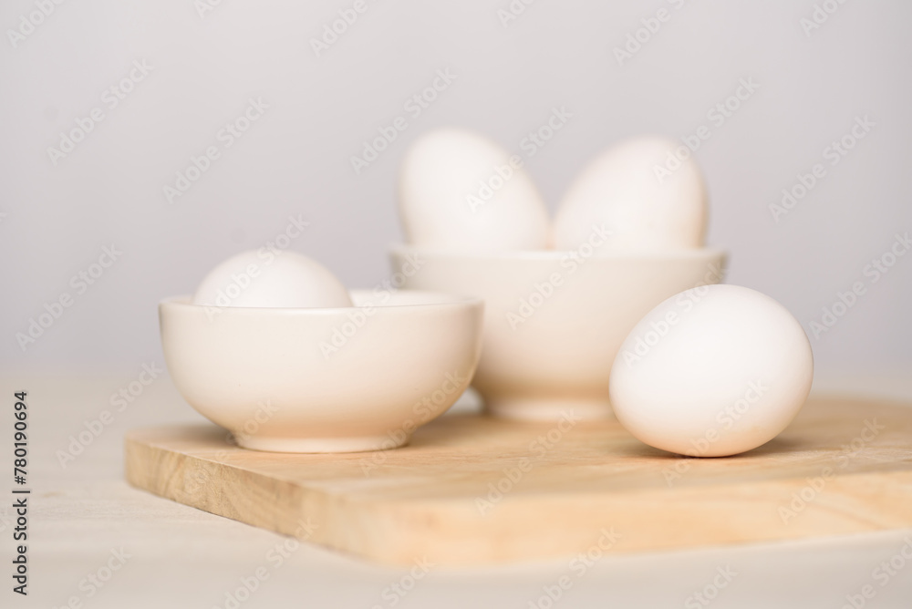 Fresh white organic eggs of the Leghorn breed from local farms raised in an open system. Ingredients for cooking healthy food Fresh white organic eggs of the Leghorn breed from local farms raised in an open system. Ingredients for cooking healthy food