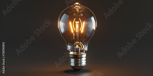 Low glowing yellow light bulb energy saving electric light bulb lamp on dark background  photo
