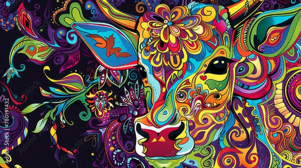 Colorful doodle art with playful shapes and designs on a dark background.