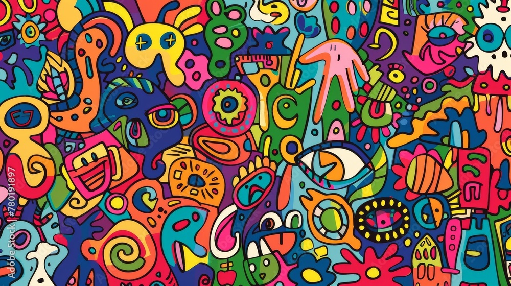Naklejka premium Vibrant Abstract Doodle Art