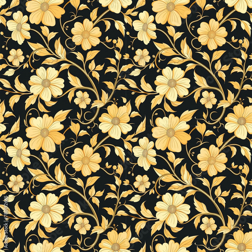 Floral yellow color  form natural  seamless fabric pattern.