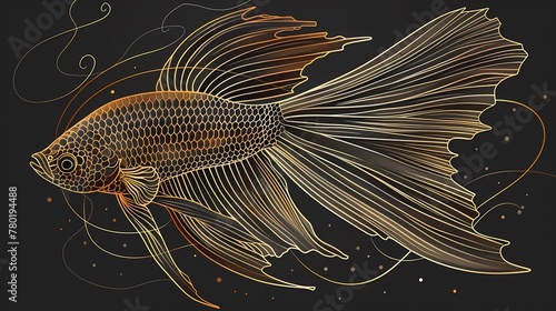 Black and gold lines fish abstract illustration background poster 