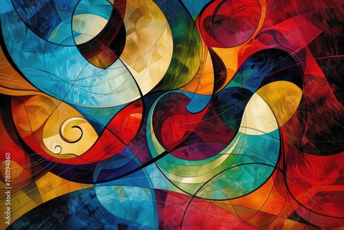 Vibrant and colorful abstract art with swirling lines and musical notes suggesting rhythm and movement