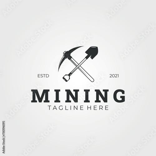 pickaxe and shovel logo vector vintage illustration template, simple design logo, tool or equipment mining vector vintage design