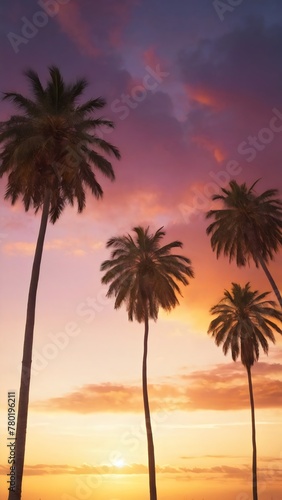 Summer Palm trees during sunrise time  Colorful clouds