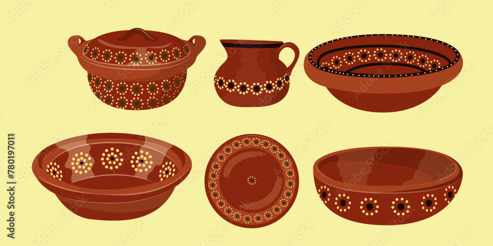 Vector illustration of typical mexican clay dishes. 
mexican vessels. Mexican traditional objects