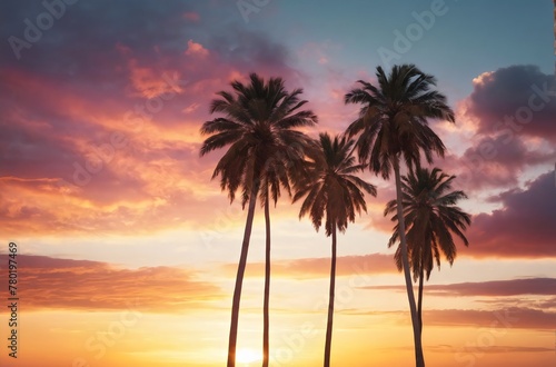 Summer Palm trees during sunrise time, Colorful clouds © Tayyab