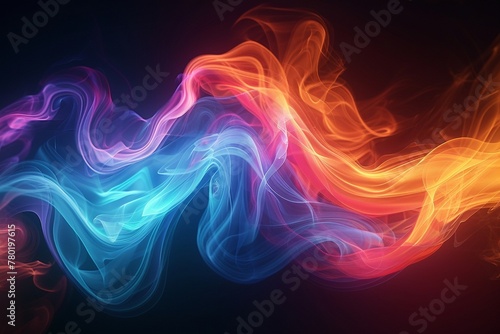 Random swirls of multicolored vibrant smoke against a stark black background ,3DCG,clean sharp focus
