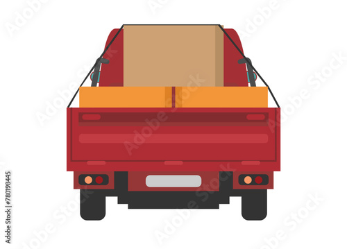 Pick up car carrrying goods. Rear view. Simple flat illustration. photo