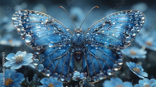 Blue crystal gem flying butterfly poster background © jinzhen